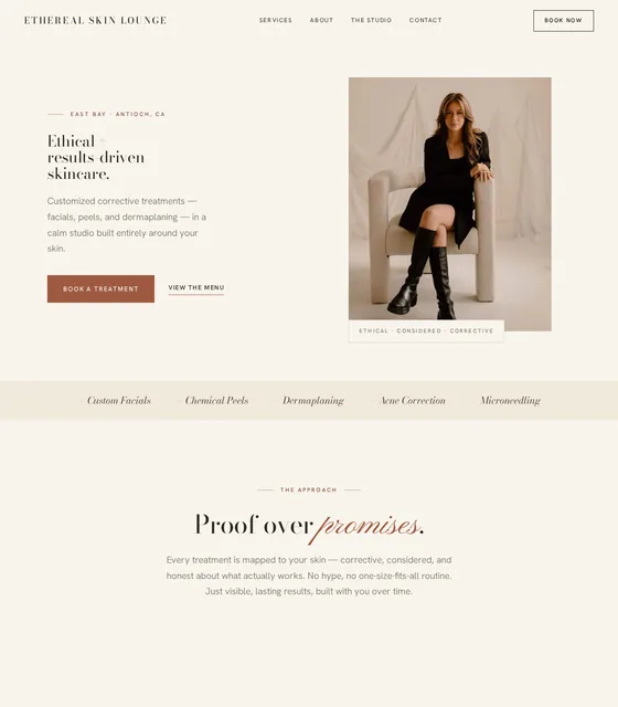 Ethereal Skin Lounge website